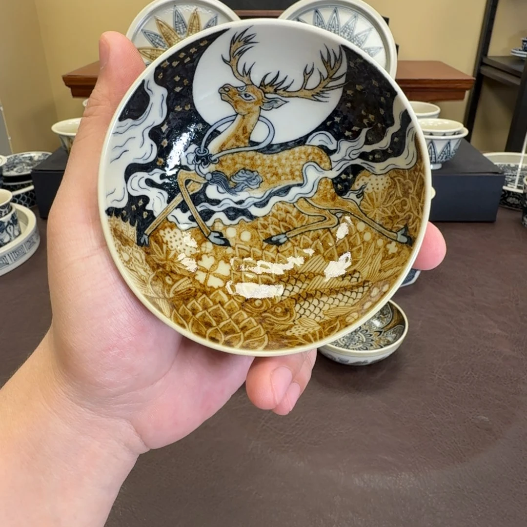 瓷片得鹿梦鱼普洱杯元经秘旨