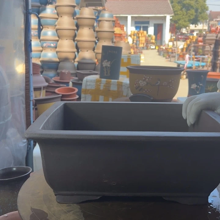 紫砂40素面马槽花盆