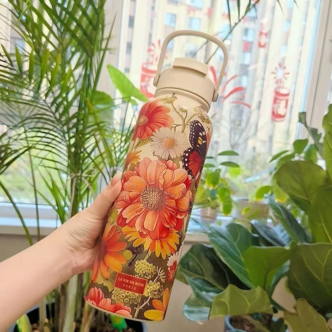 保温杯保冷杯动物花色防锈双层茶杯潮流水杯水壶学生1200ml