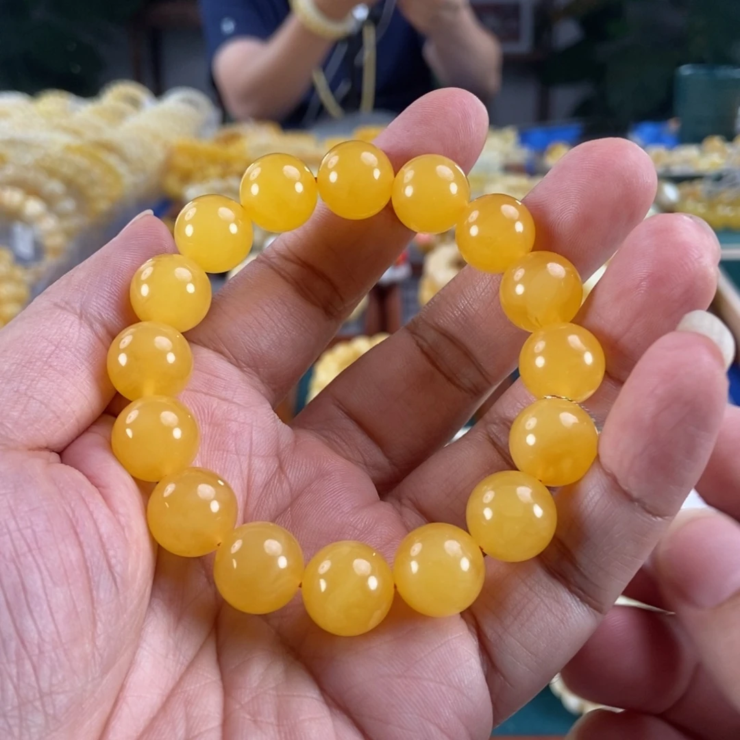 琥珀未镶嵌珠宝奇石13鸡油红蜜蜡手串20.87