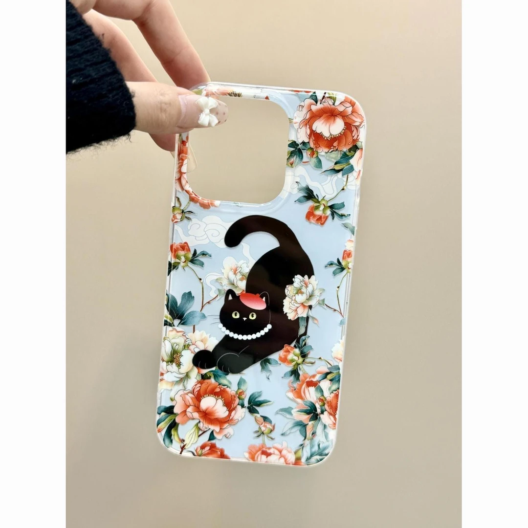 小黑猫适用苹果16/15手机壳iphone13pro12女14小米oppo华为vivo