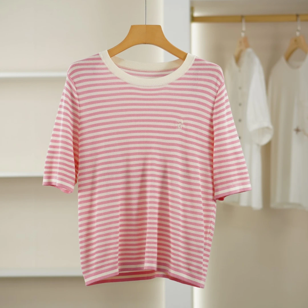 麦迪尚品【品牌单】5042529 春夏针织圆领条纹针织上衣品牌撤柜