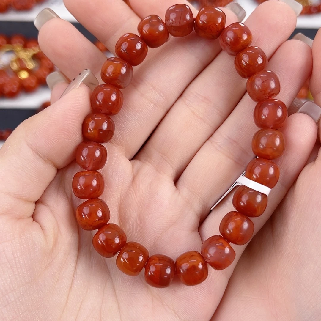 南红玛瑙未镶嵌瓦西牛血红火焰9mm老型手串
