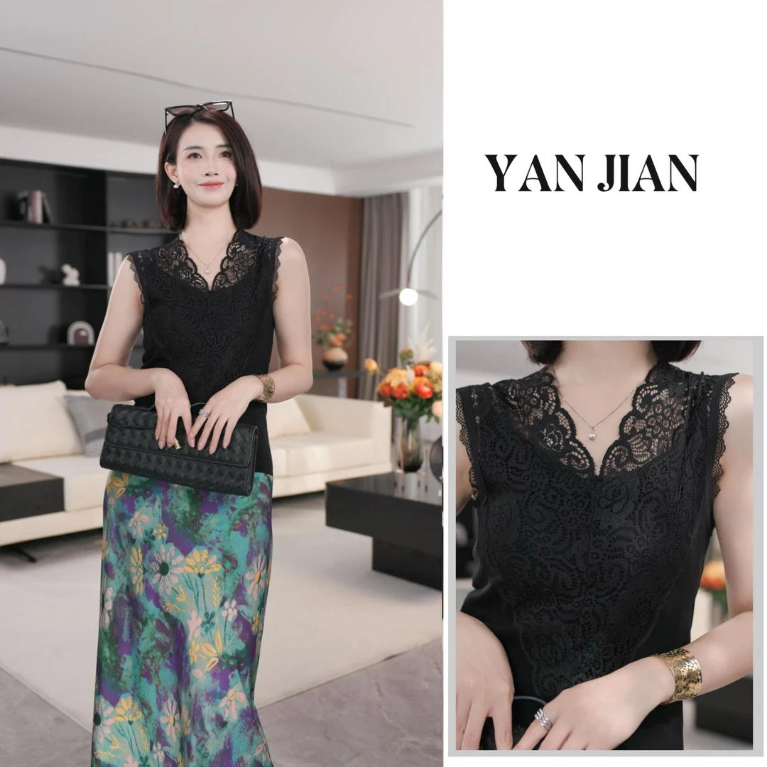 YAN JIAN【星沉】25秋新款内搭超细羊毛蕾丝花边针织V领背心