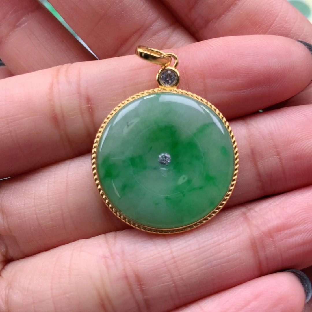 翡翠吊坠(不含链)银S925镶嵌平安扣