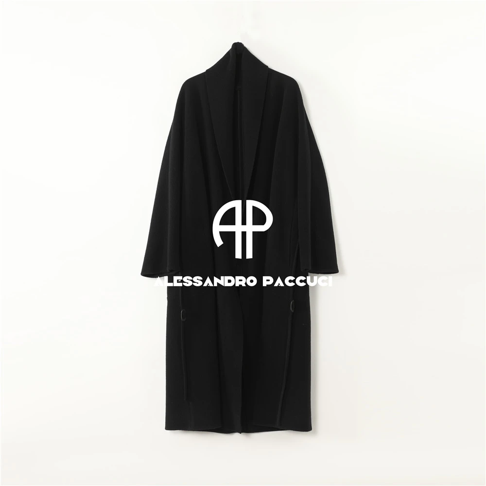 AP洛哥54033DY【罗马追梦】黑标/绵羊毛+山羊绒细腰带气质长款大衣