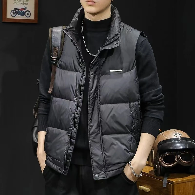 冬季新款男立领宽松白鸭绒背心休闲潮流坎肩轻薄保暖外套男士