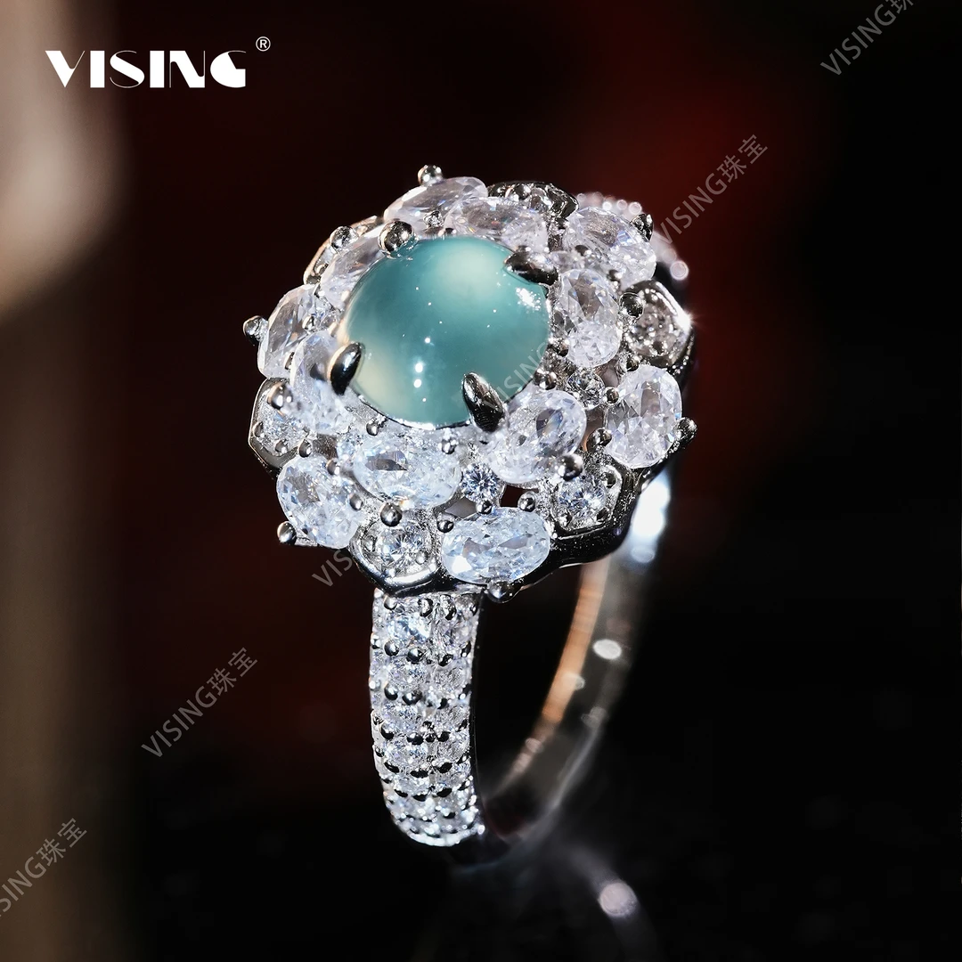 【福利】VISING珠宝天然A货冰种翡翠太阳花鸽子蛋戒指