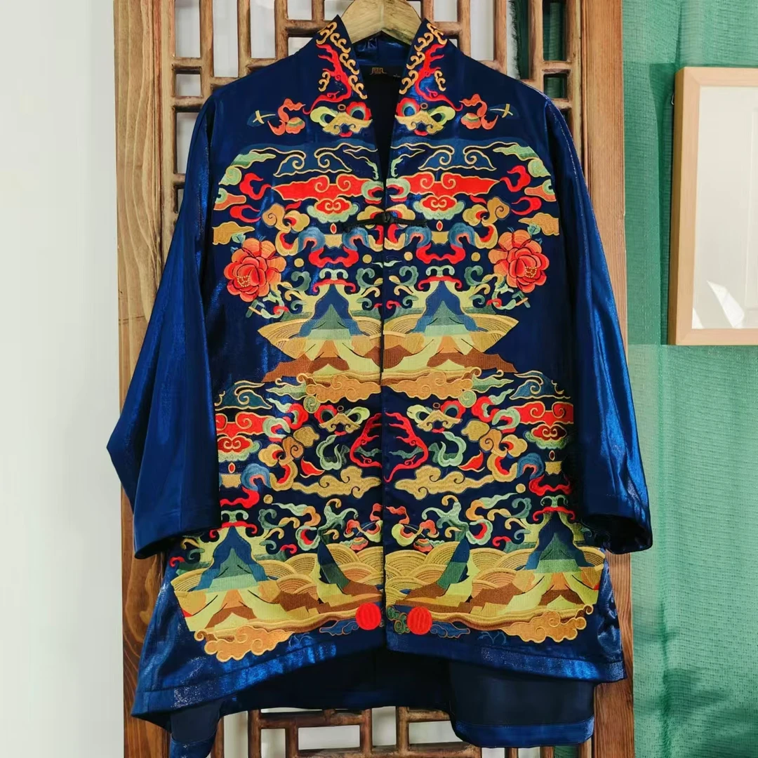 凤徕兮私人定制蓝底葫芦图腾刺绣立领上衣 LS399 蓝