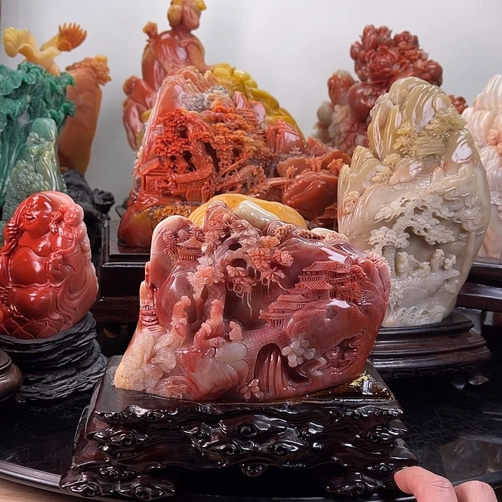 寿山石齐聚兰山摆件