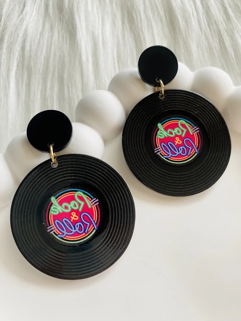 非金属仿水晶耳饰 原创设计黑胶唱片耳钉个性手工时尚百搭小众