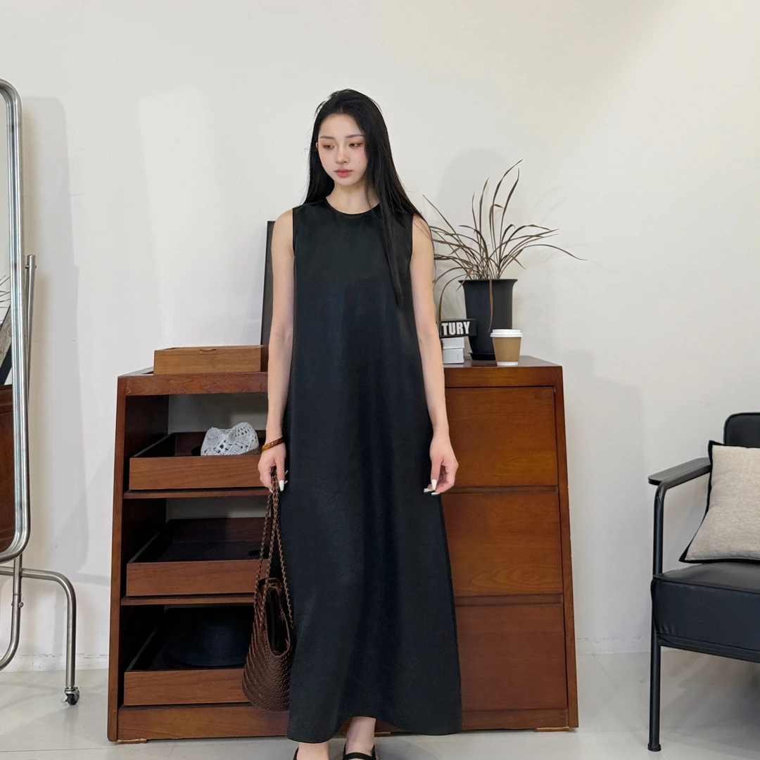 初屿夜隐100桑蚕丝30姆米重缎香云纱真丝莨绸连衣裙-MY6034