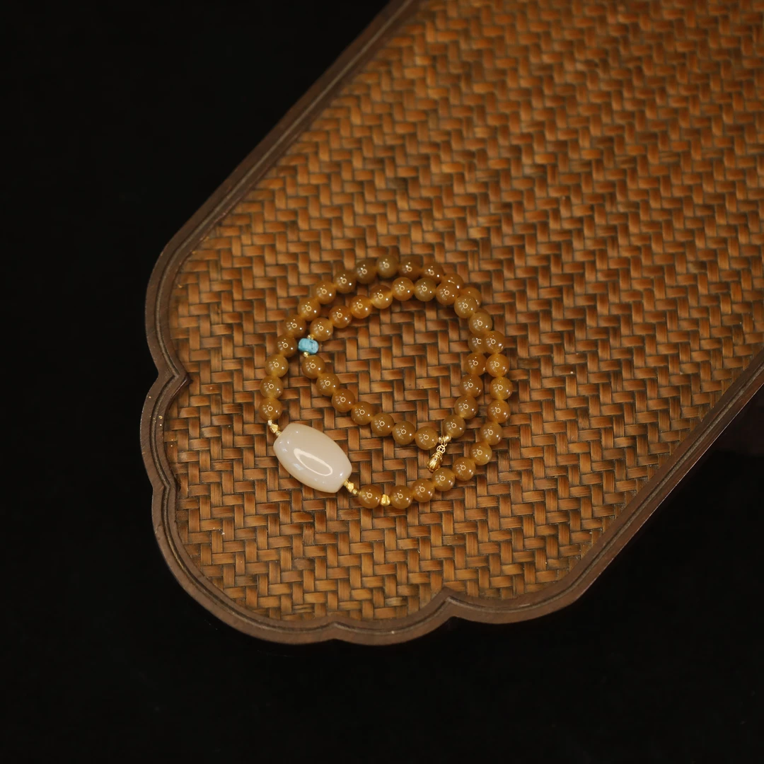 麦麦【苏沂】天然和田玉糖料+藕粉+18K 手串 多样性发一