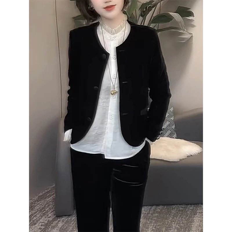 拉夏贝尔2025秋季新款黑色外套女极简风优雅时尚百搭设计感上衣潮