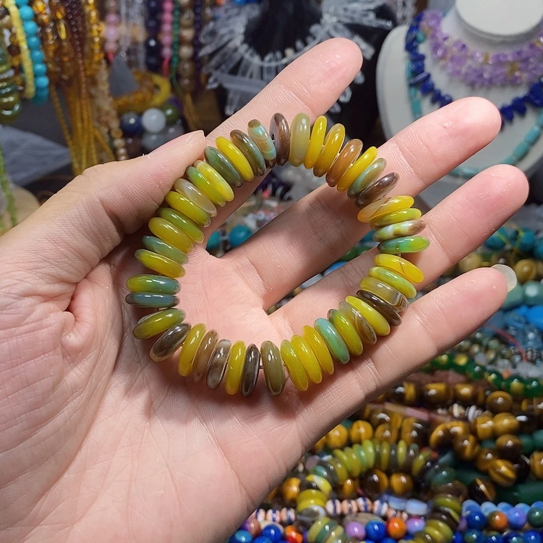 石英质玉未镶嵌，黄绿玛瑙算盘14mm，