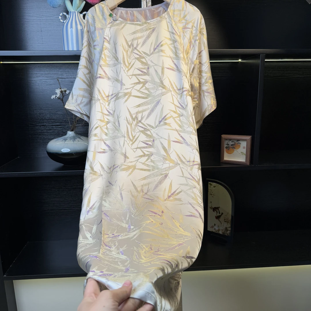 【竹叶叠】中式复古提花连衣裙2390