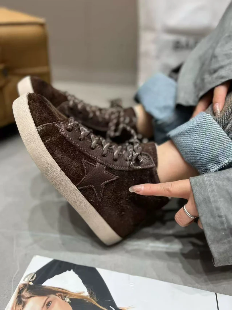 新款韩版磨砂加绒星星小脏女鞋 高帮保暖棉鞋 百819-55