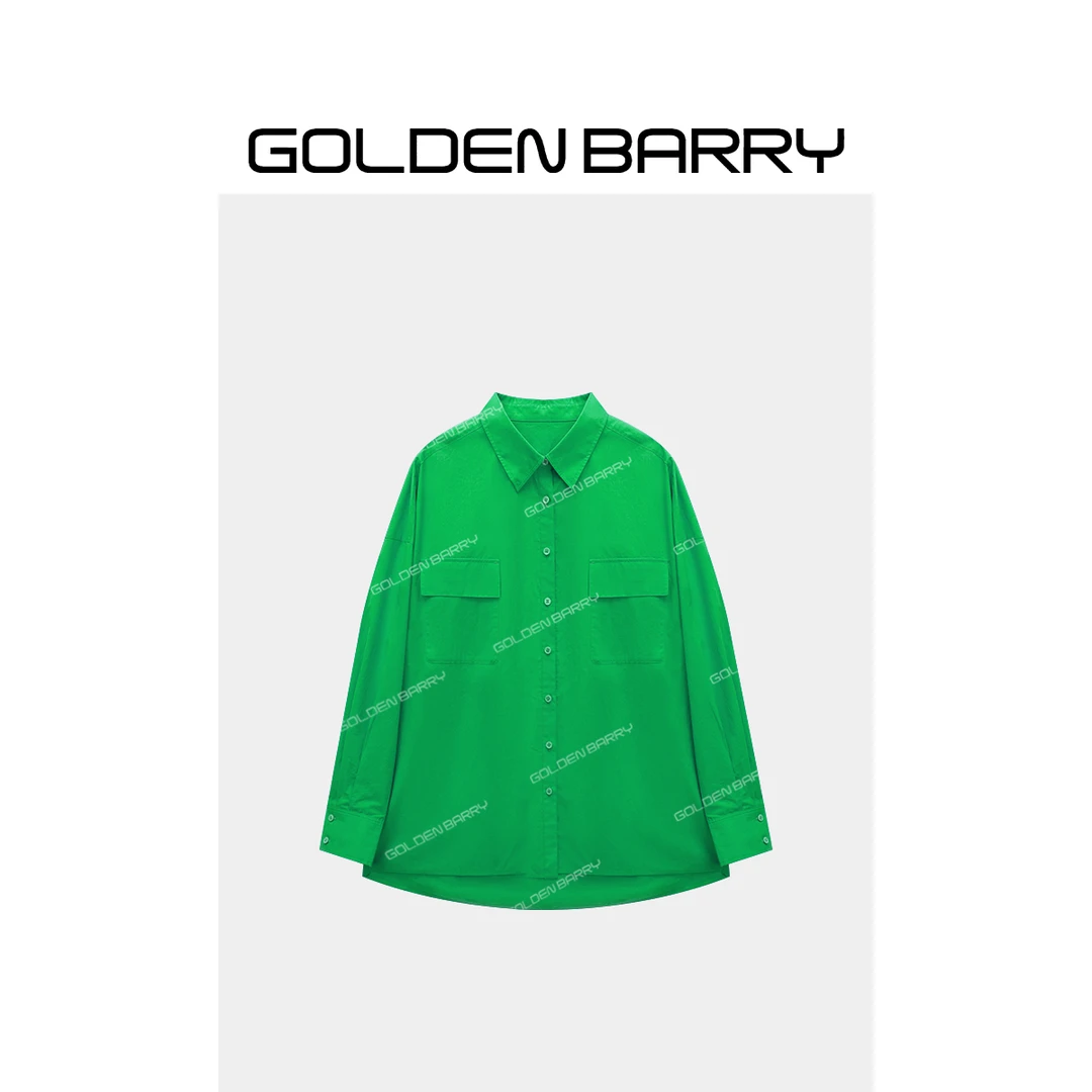 GOLDENBARRY|212655经典撞宽松长袖纯色户外简约翻领大廓形衬衫