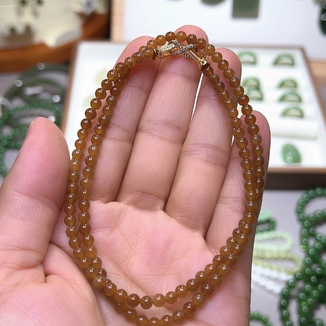 和田玉（糖玉）银S925镀金镶嵌颈饰