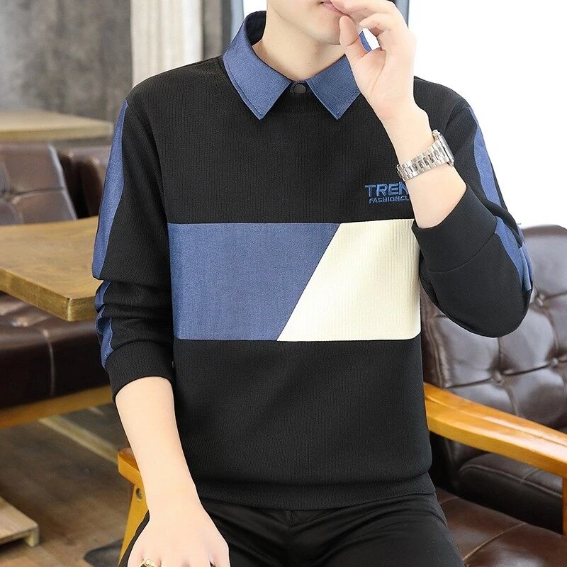 春秋潮牌假两件卫衣男打底衫长袖衣服2025新款春秋季内搭T恤