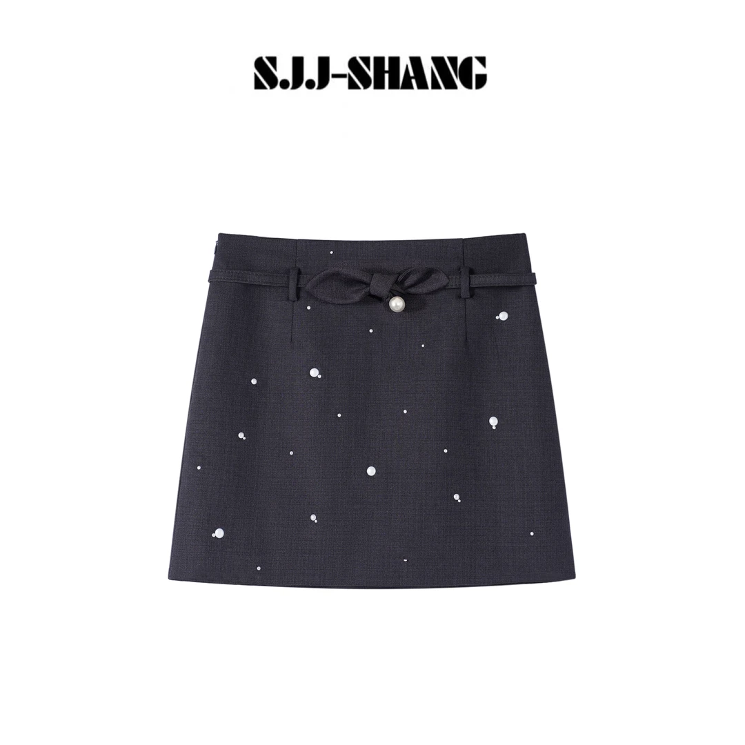 SJJ-SHANG【珍珠半裙】25ss新品进口珍珠烫珠时尚半身裙q134042p