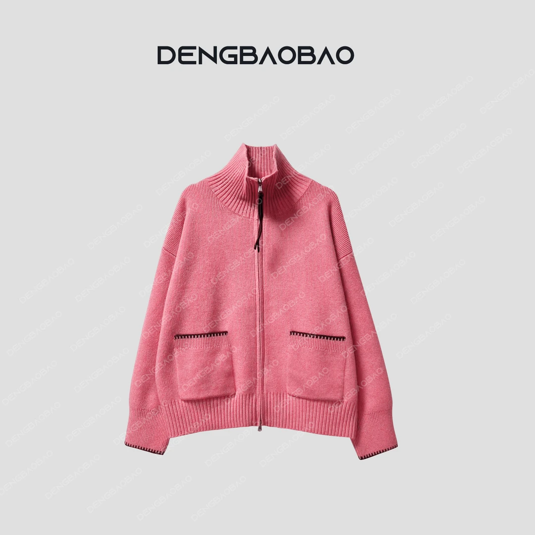 Dengbaobao 【减龄毛衣】立领韩系拼色保暖休闲百搭开衫外套上衣秋