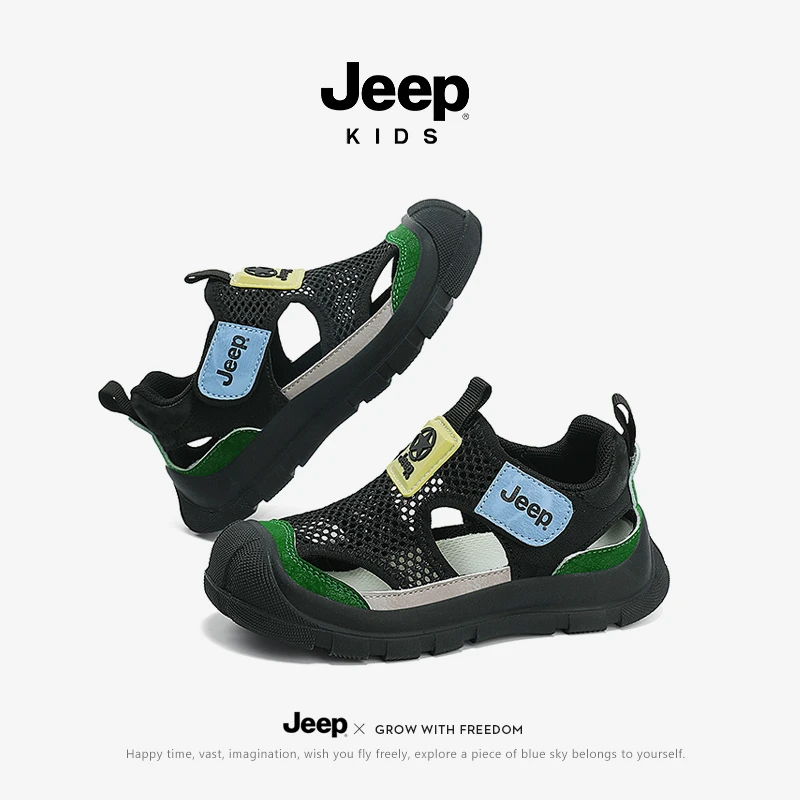 jeep男童凉鞋夏季镂空透气网鞋2025新款儿童运动沙滩鞋软底防滑
