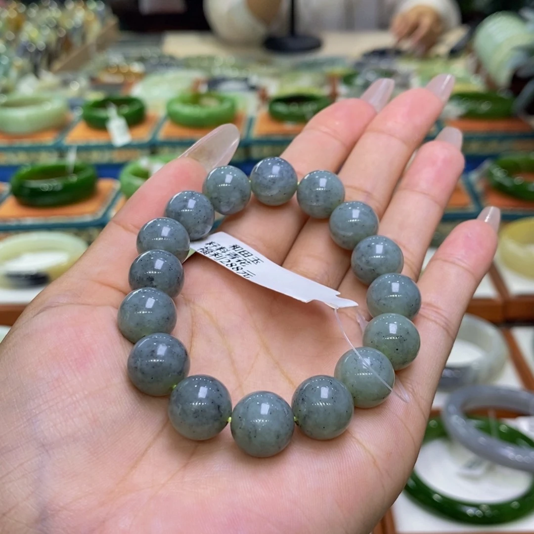 和田玉手镯未镶嵌和田玉籽青花手串卡12