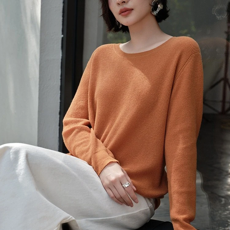 2025秋季新款女士100%山羊绒针织衫低圆领毛衣打底衫外贸韩