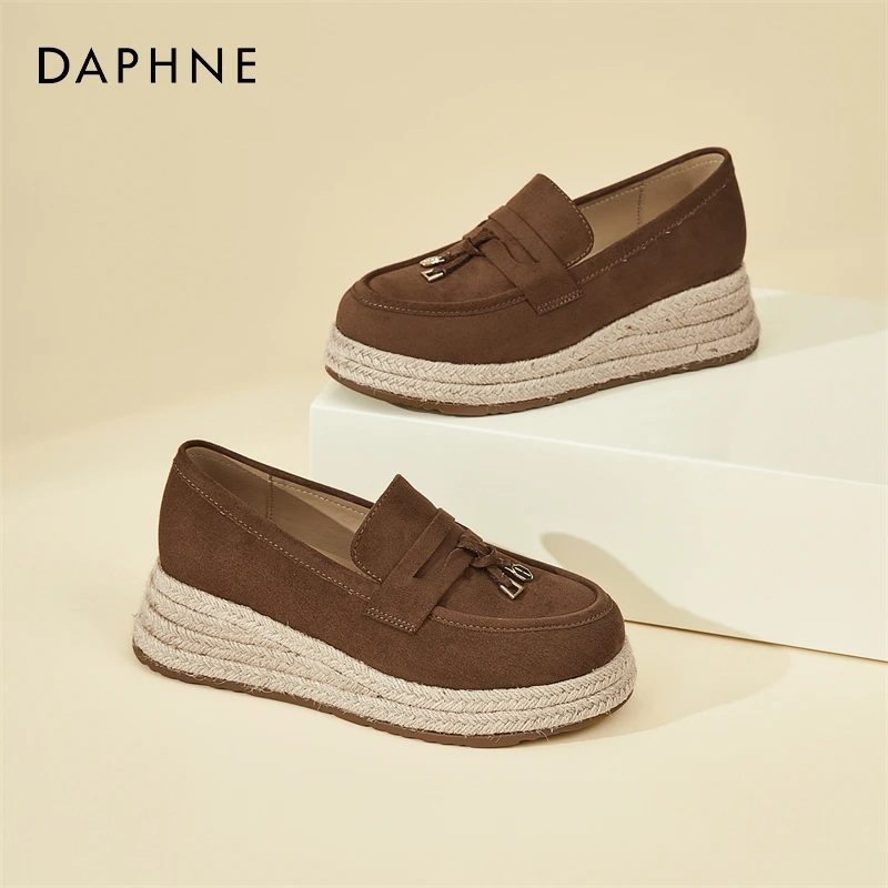 达芙妮秋季一脚蹬草编渔夫鞋复古气质单鞋简约厚底女乐福鞋勃肯鞋