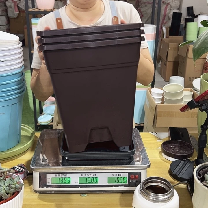 方盆口26高28紫砂色3只带托