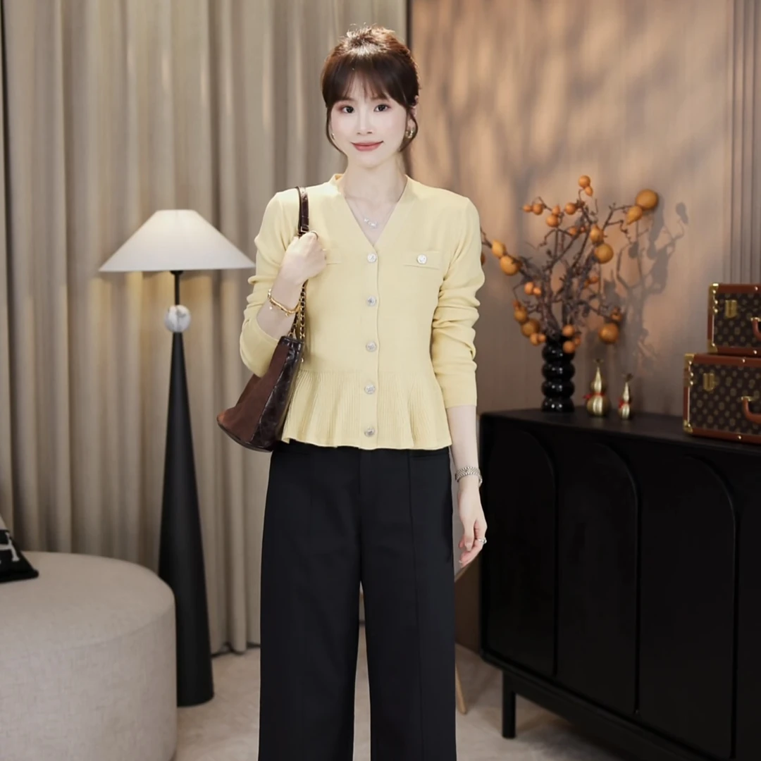 LMENY“美人鱼针织衫”桑蚕丝+绵羊毛V领法式长袖鱼尾针织衫25CM007