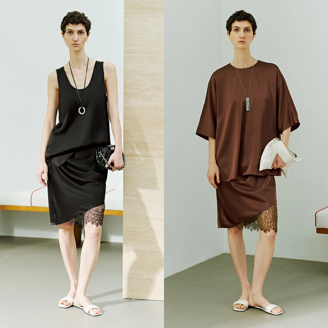 MARIUS"王子套"日本轻奢三醋酸经典褶皱显瘦蕾丝半裙通勤套装