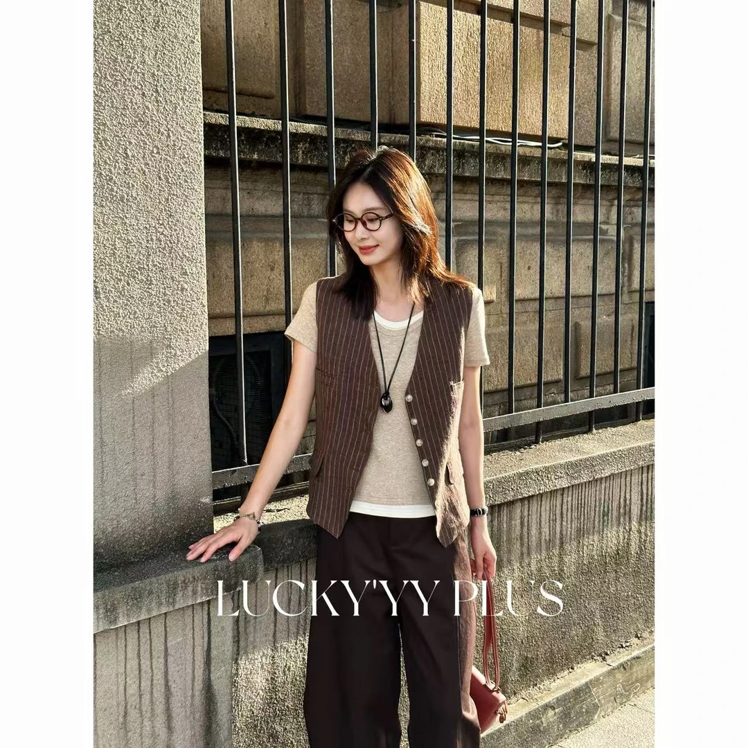 LUCKYYY 高品定制满分亚麻定织条纹腔调感夏季马甲 B1673