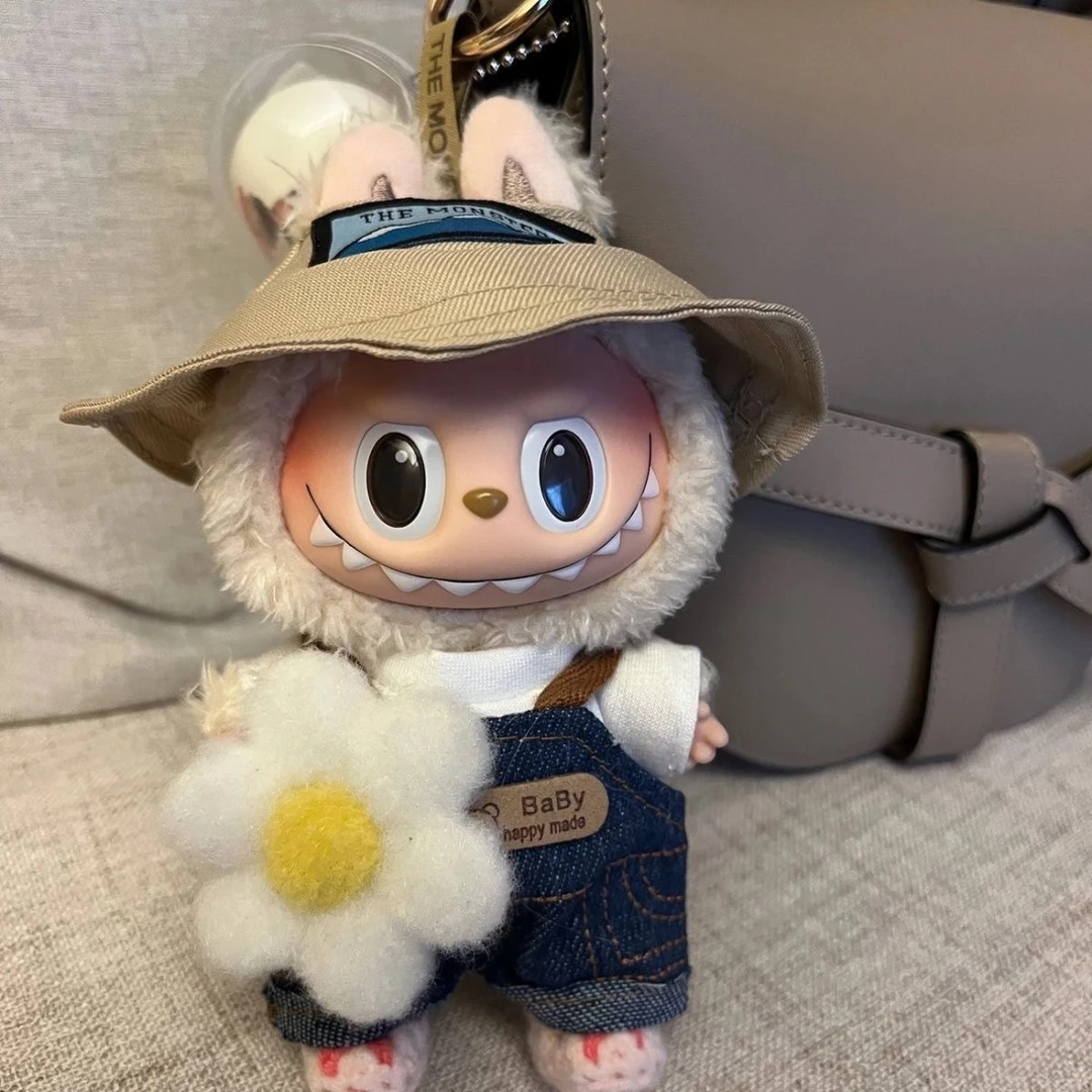 Labubu站立娃衣着替夏野套装娃衣背带裤草帽衣服拉布布棉花玩偶lv