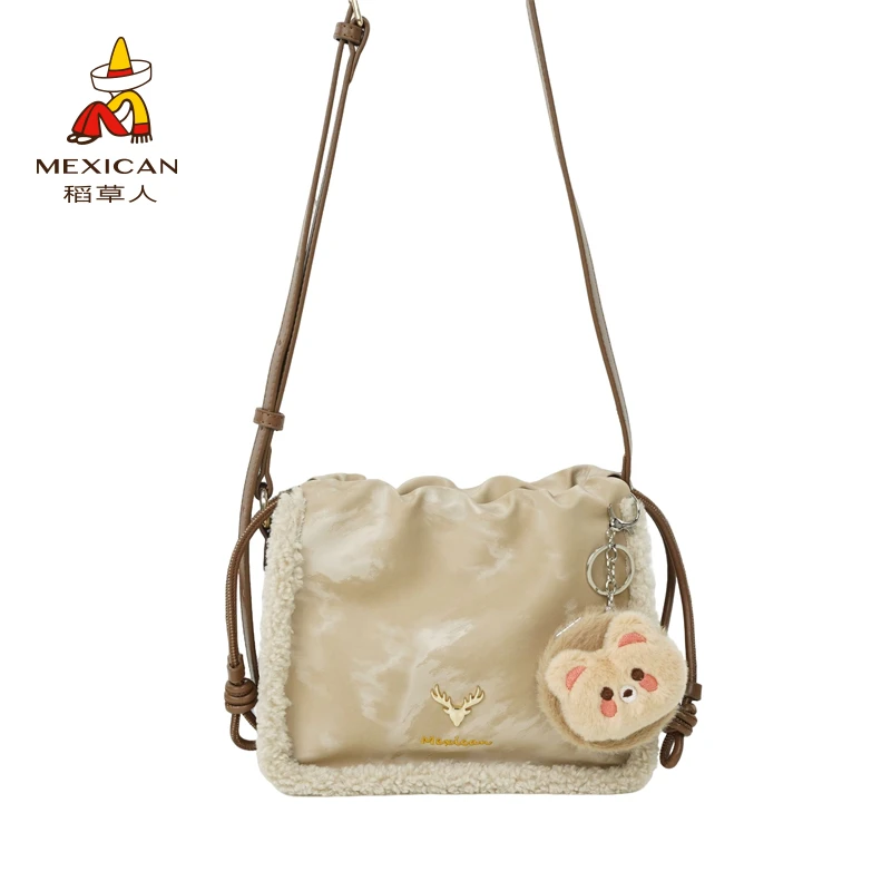 稻草人新款吐司小猫镜子挂件毛边单肩斜跨包