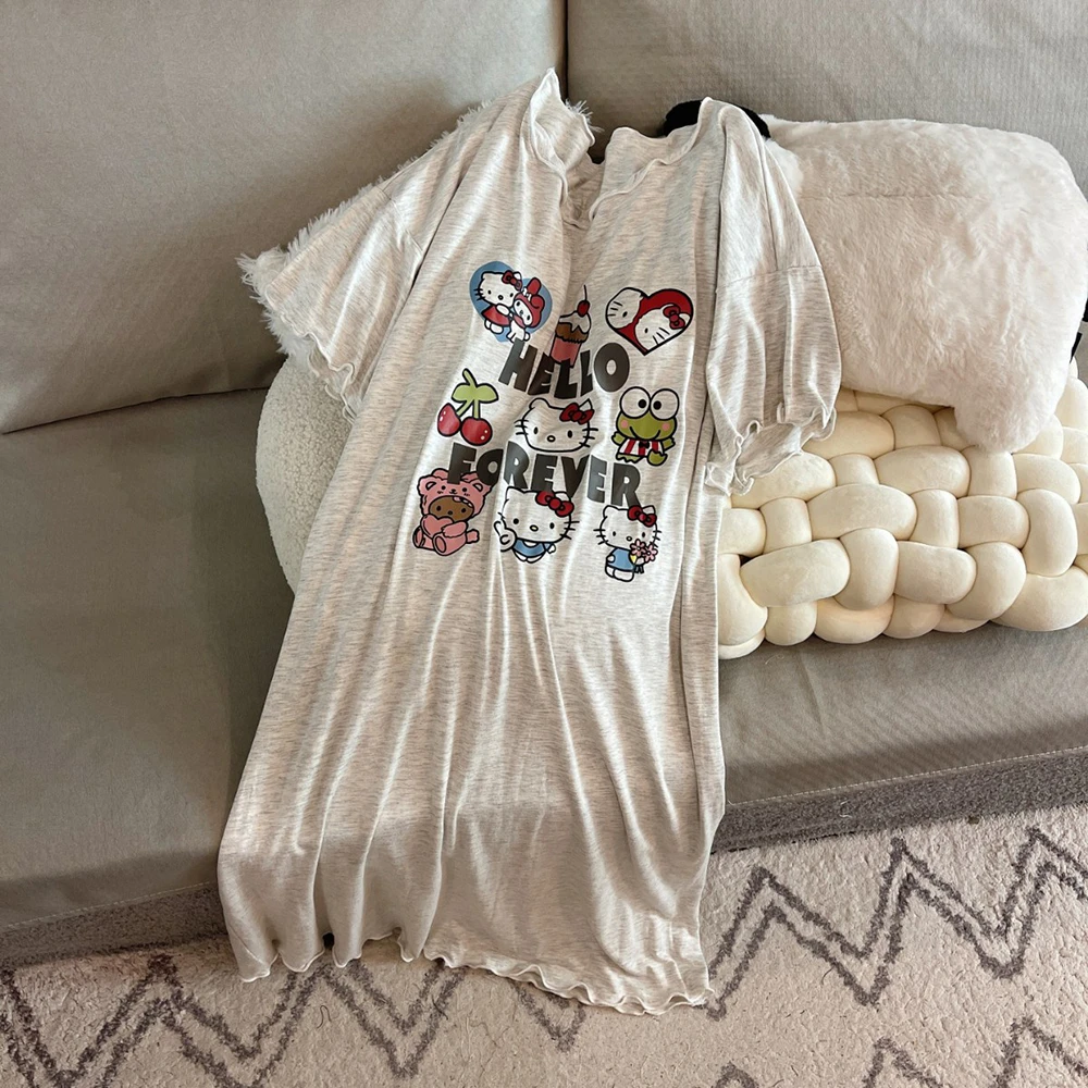 莫代尔睡裙女带胸垫2025夏季新款短袖木耳边宽松甜美简约家居服