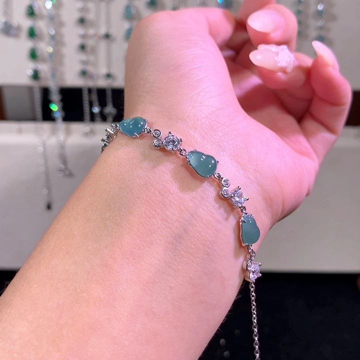 银S925镶嵌手链翡翠593蓝