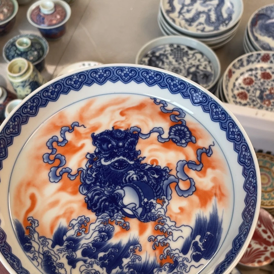 瓷片景德镇梵红醒狮大壶承