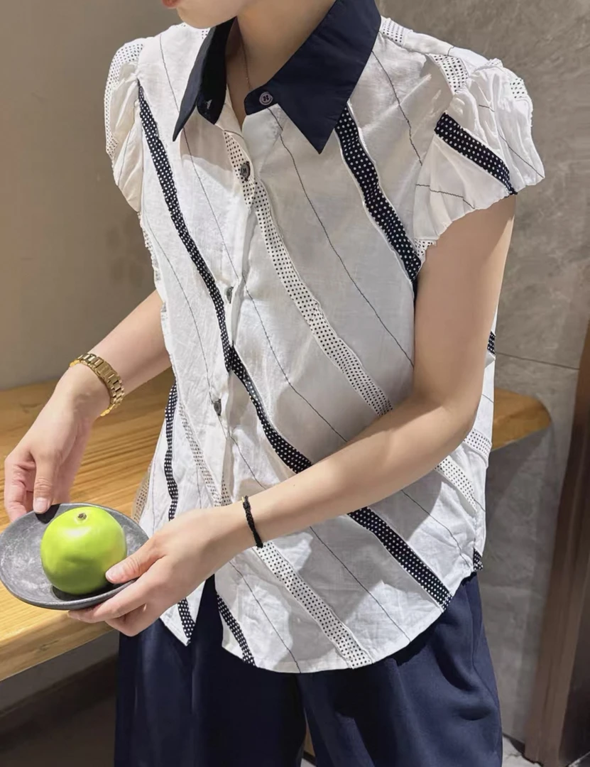 『雨美 Show』25M109韩版时尚百搭工艺衬衫上衣