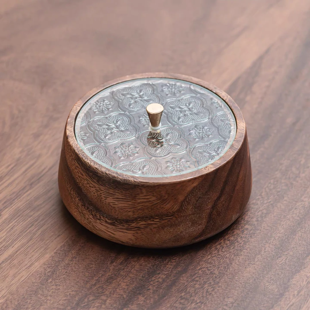 南美胡桃木圆形带盖糕点干果盒