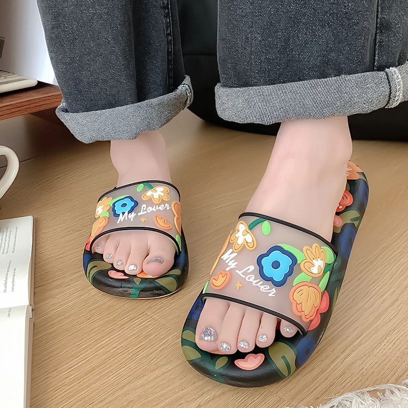 卡通花朵拖鞋女夏季外穿软底家居室内防滑洗澡一字拖办公室凉拖鞋
