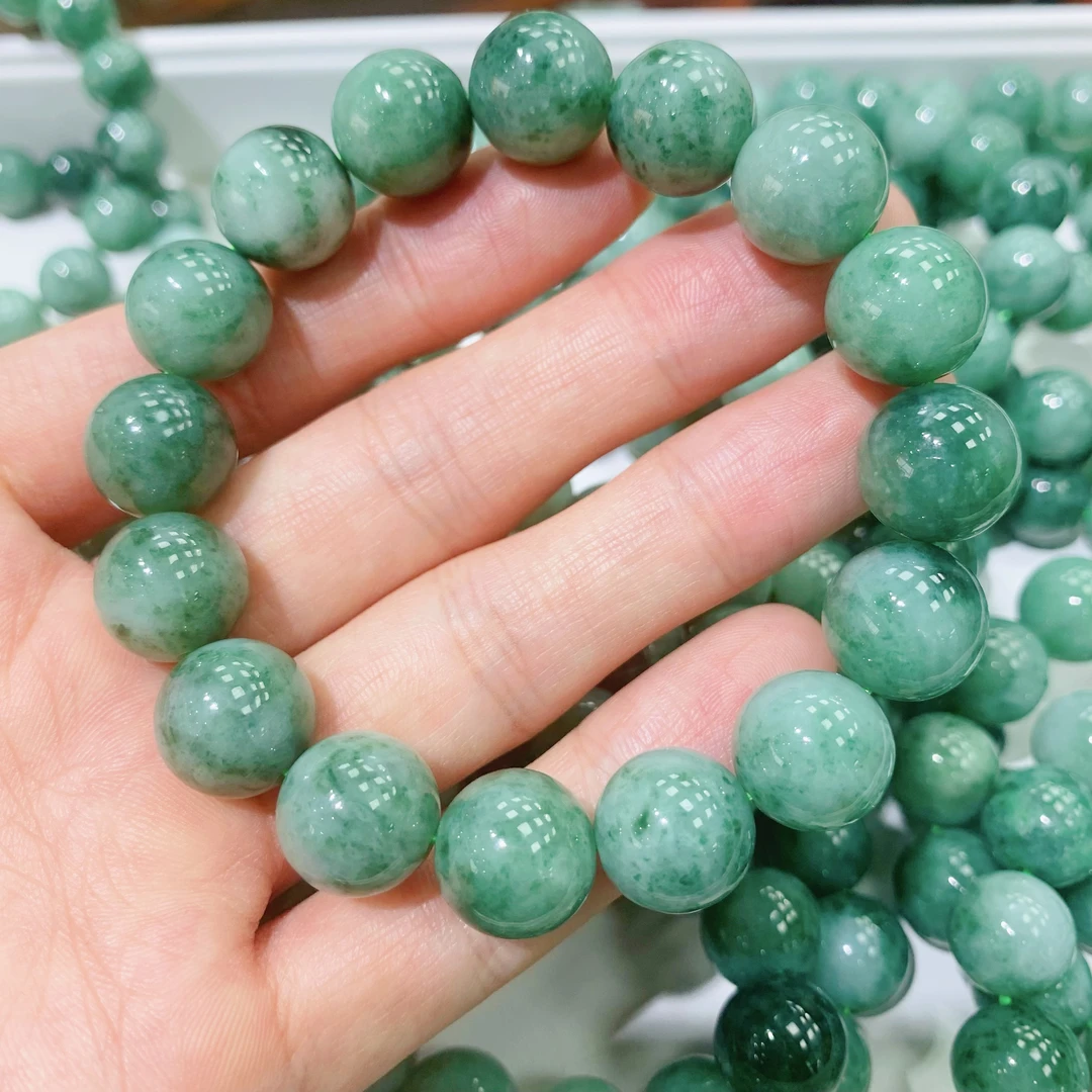 八七珠宝翡XL飘绿花圆珠手串 多样性发一件 天然A货翡翠