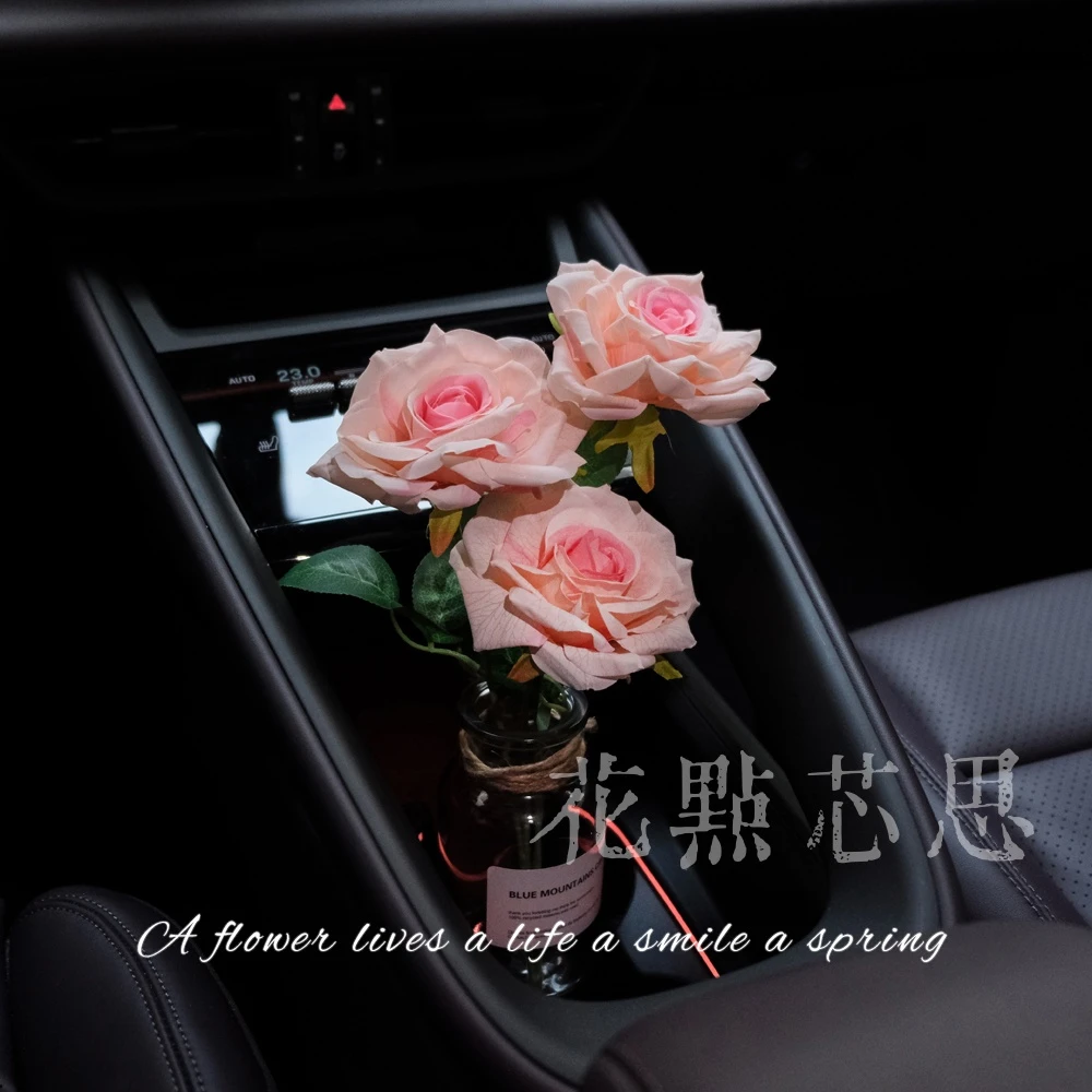 车载花瓶花束摆件香水香薰汽车干花饰品内饰杯架仿真玫瑰鲜花高级