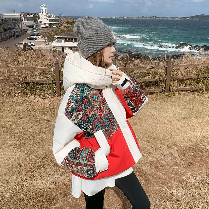 潮流民族国风刺绣工装羽绒服女冬2025新款90白鸭绒连帽冲锋衣外套