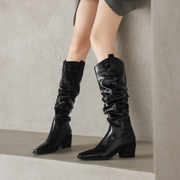 5.5cm~美拉德风短靴女秋冬长靴堆堆靴长筒靴骑士靴粗跟西部