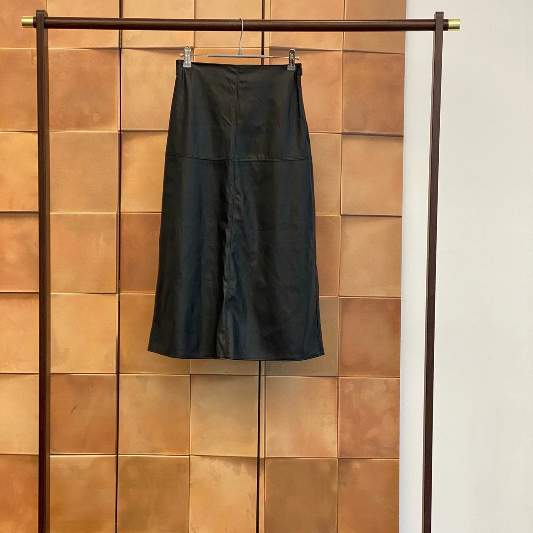 99新 MaxMara Max Mara黑色皮长裙/xs码/99新/30421