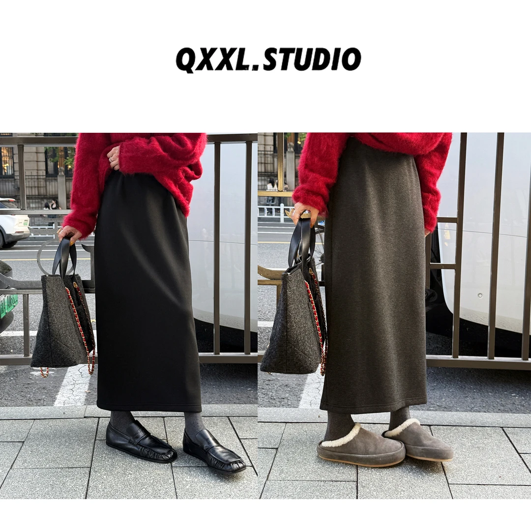 邱小小丽呀 秋冬新款复古直筒羊毛半裙女高腰显瘦百搭中长款裙子