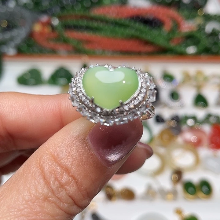 和田玉（碧玉）银S925镶嵌戒指有微棉放漏不退换