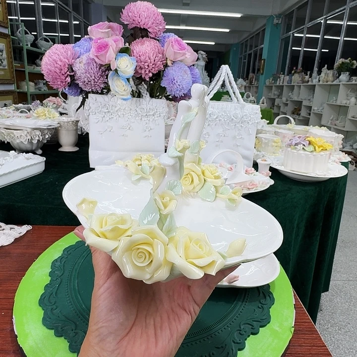 陶玫瑰花提篮餐盘水果蛋糕盘